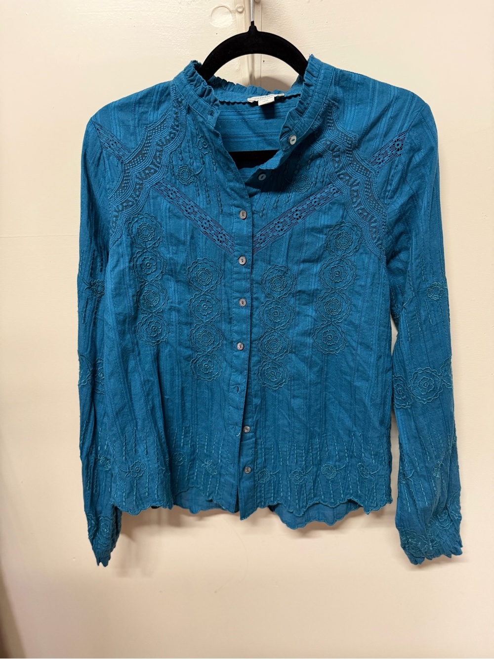 Sundance Victorian Blue blouse Boho Embroidered